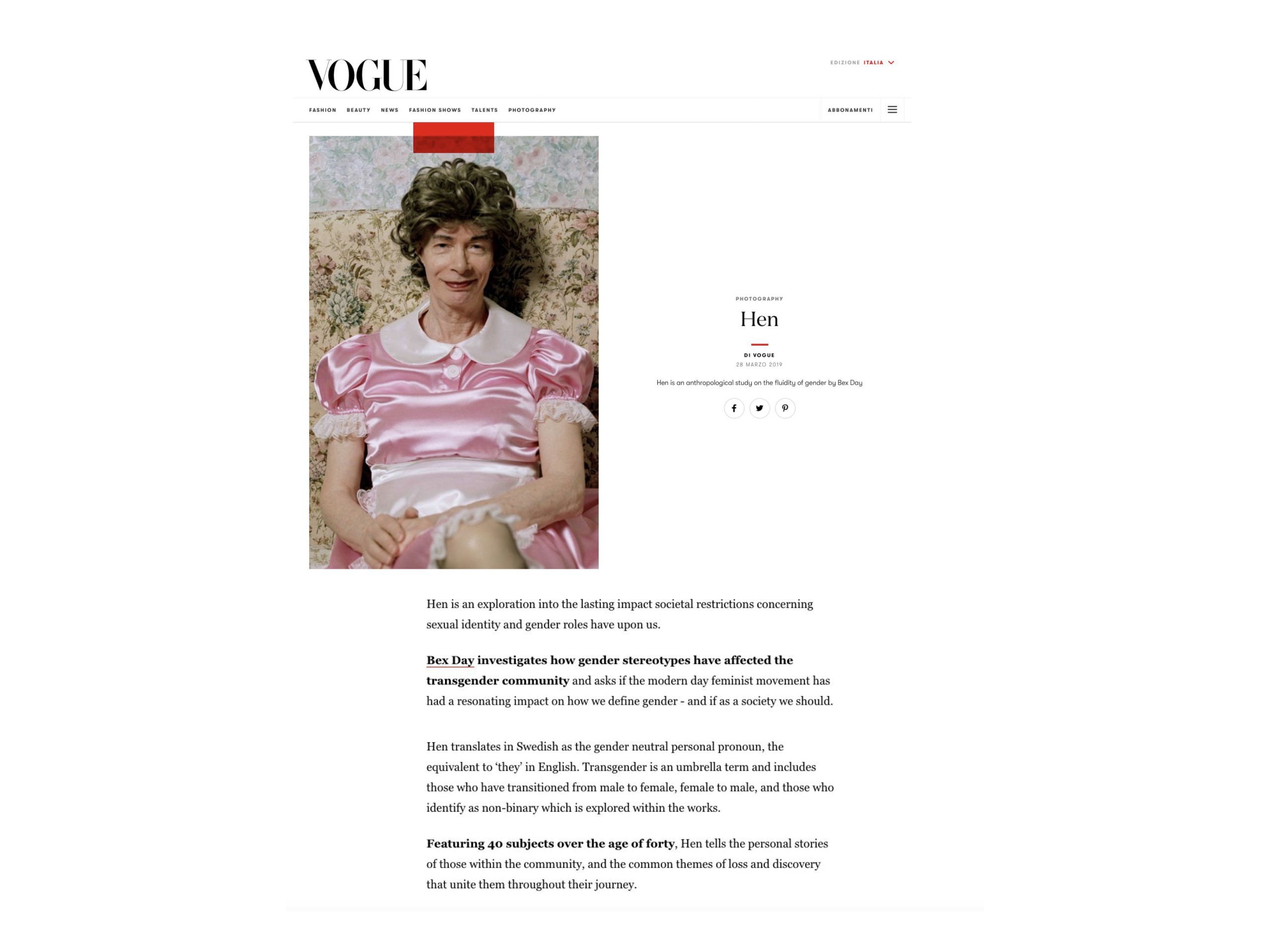 Vogue Italia featuring HEN by Bex Day