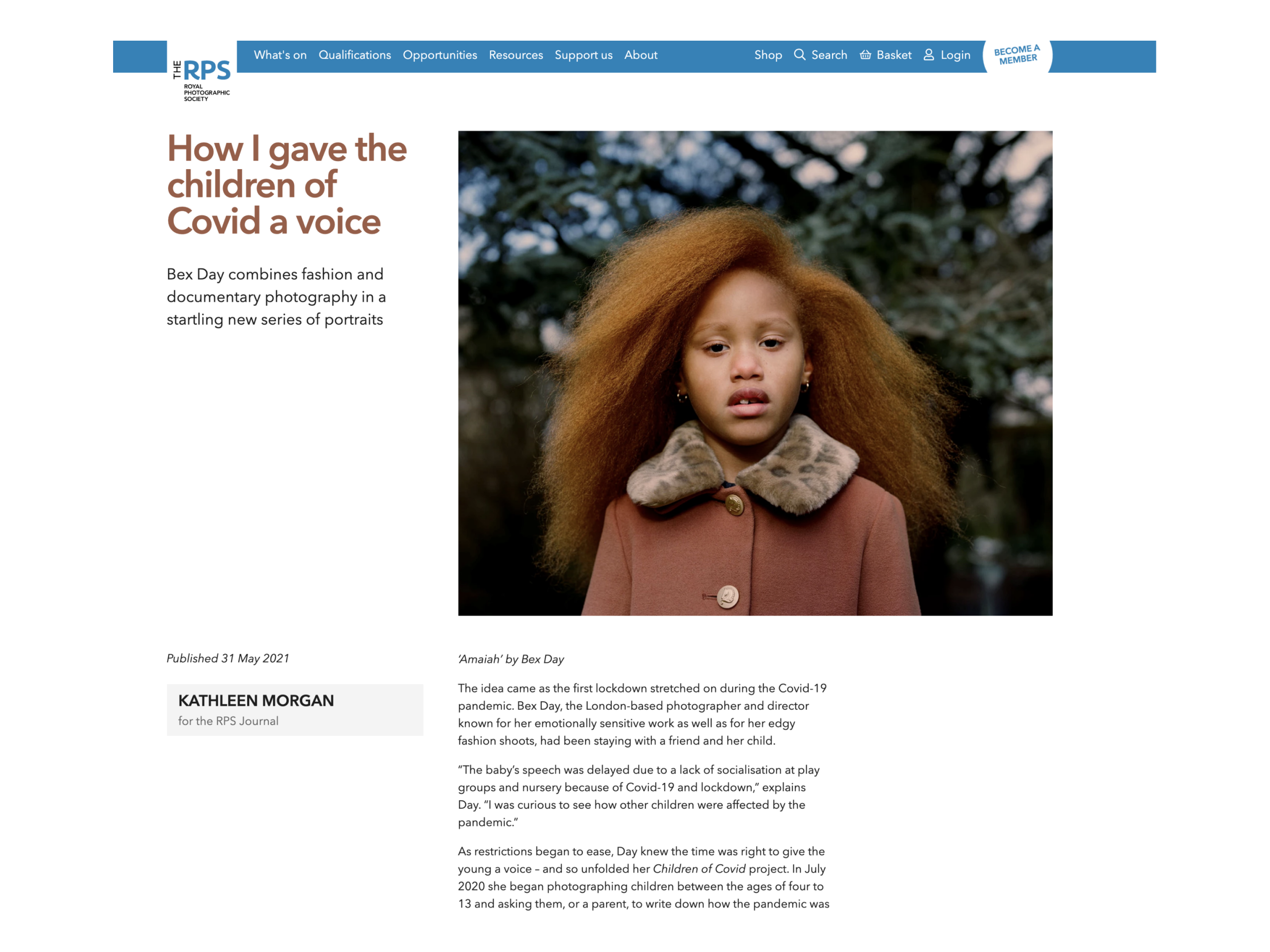 The Royal Photographic Society featuring Children of Covid by Bex Day