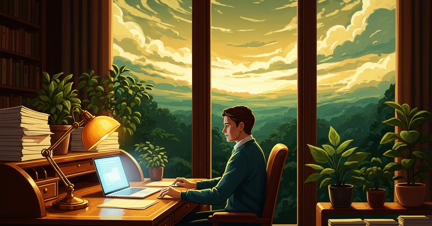 Professional optimizing their LinkedIn profile at a warmly lit desk — Mokaru blog