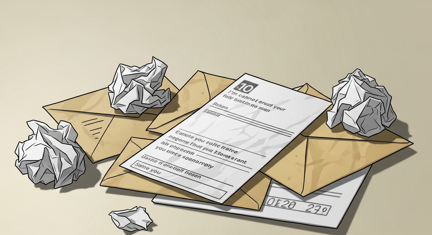 A small figure walks along a winding hillside path at golden hour, papers drifting in the wind, deep emerald forest valley ahead. Illustration for handling job rejection.