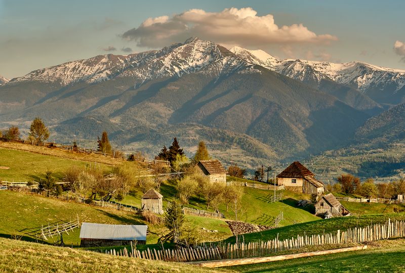 The Rodna Mountains rising above forested valleys in Maramureș
