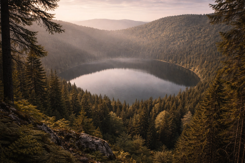 Lacul Sfânta Ana crater lake and Lacul Roșu mountain scenery