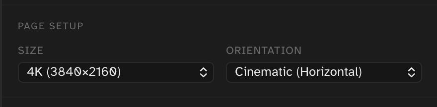 Page setup screenshot for screen orientation options