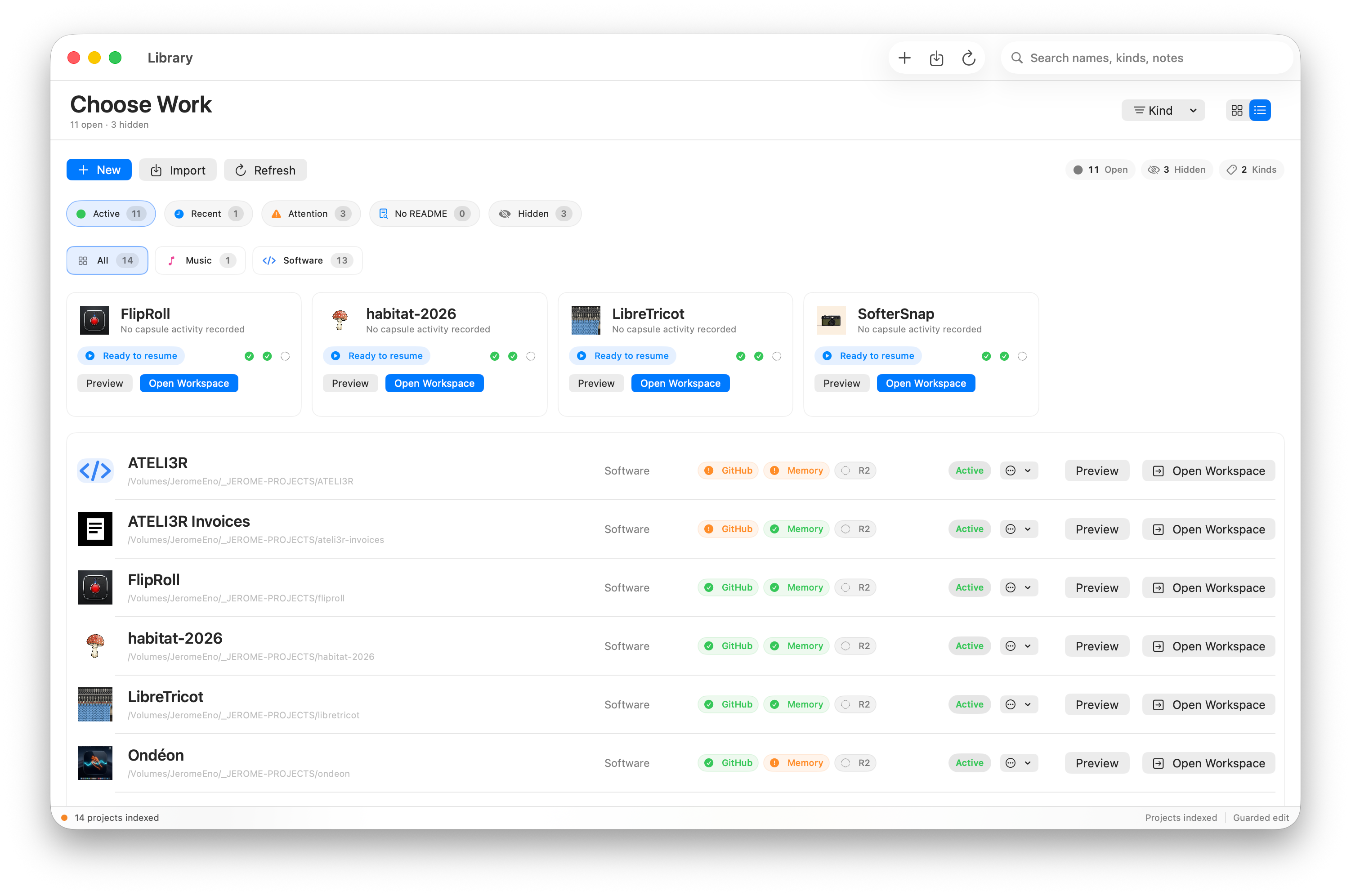 Trampoline native macOS project workspace showing continuity information