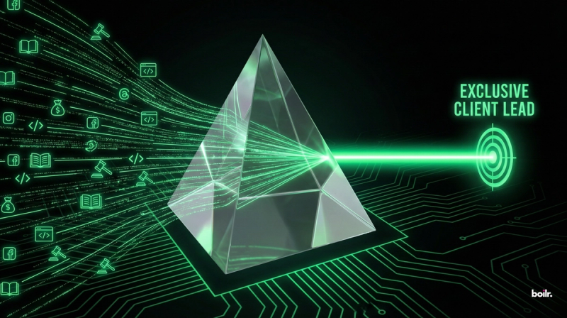 Visualizing Boilr’s ability to aggregate data from GitHub, Glassdoor, and news feeds into a single lead.