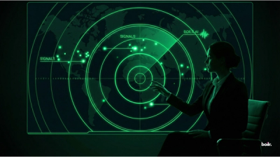 This image establishes the core theme of the blog: traditional recruiting looks backward (at job posts), while Boilr.ai looks forward (at signals). It visualizes the recruiter as a strategic operator with "over-the-horizon" visibility.