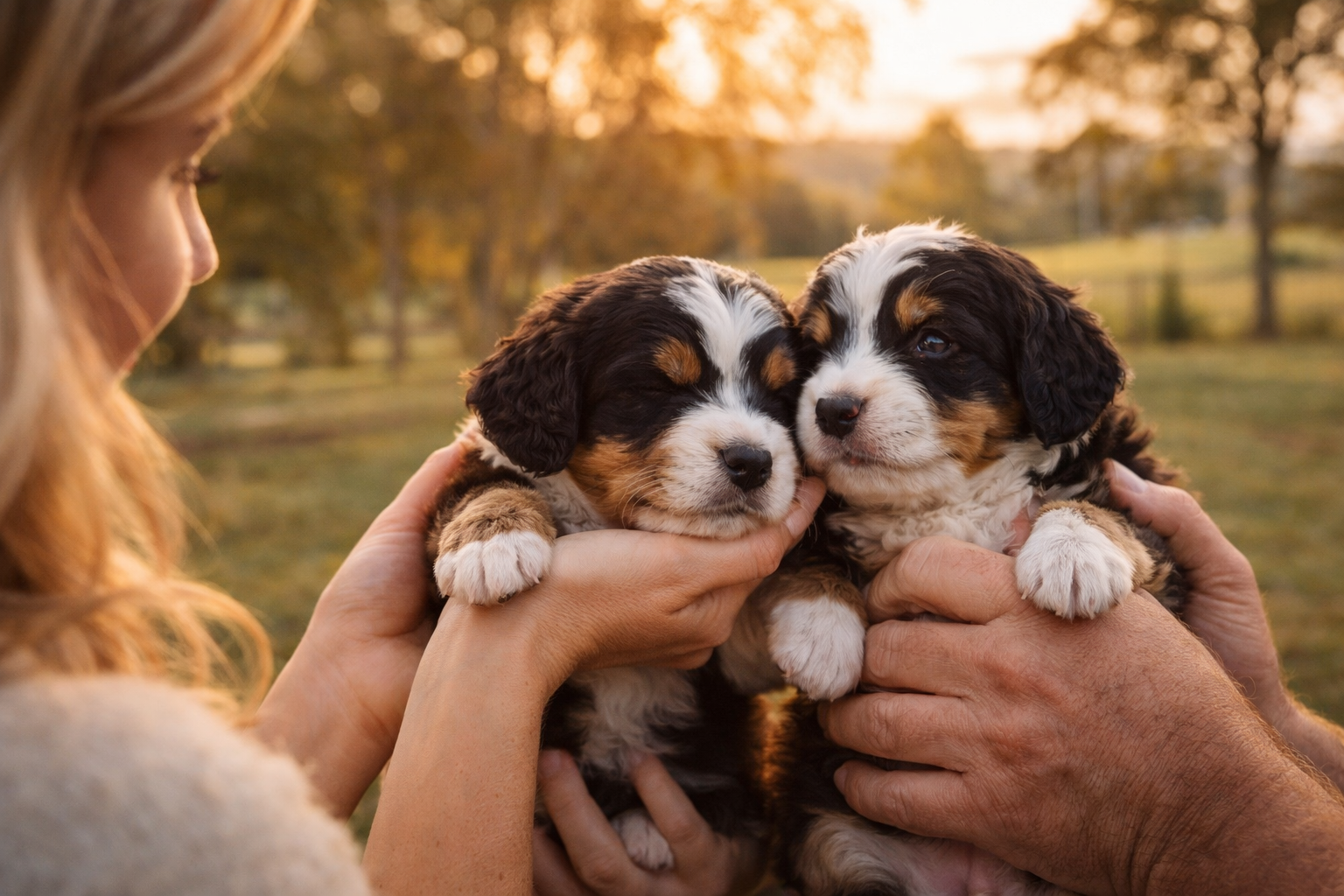 Bernedoodle puppies being gently handled for early socialisation at Beary Cute Bernedoodles Queensland Australia