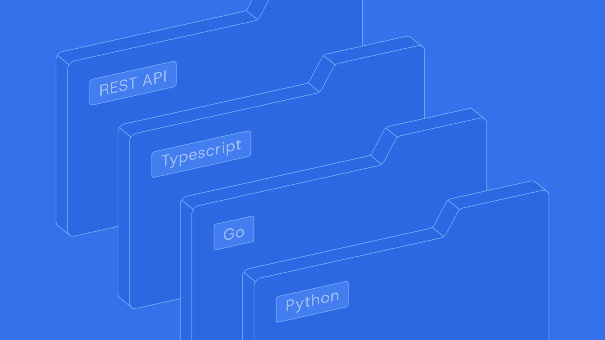 Folders labelled REST API, Typescript, Go and Python.