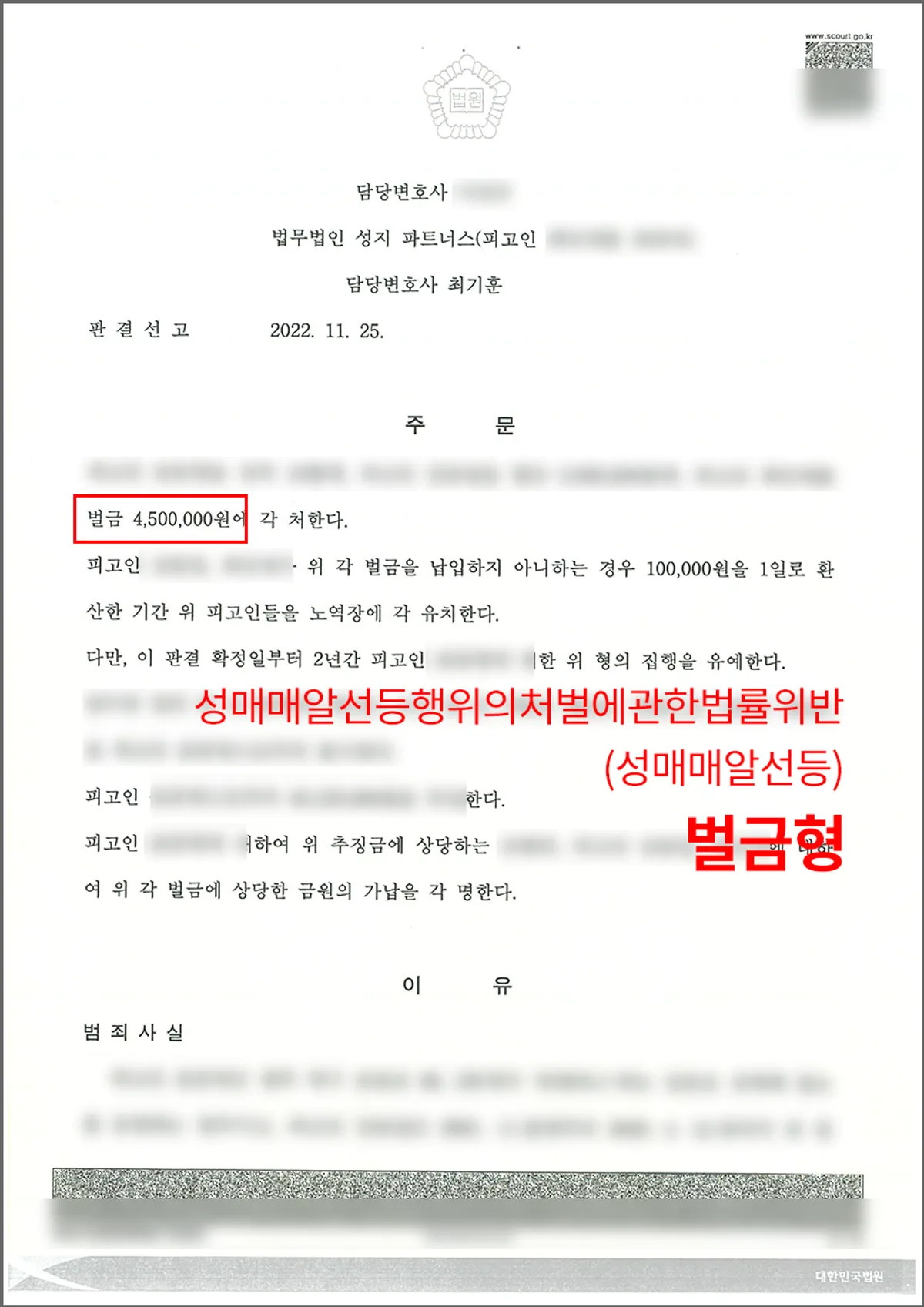 [성매매알선등행위의처벌에관한법률위반(성매매)][벌금]