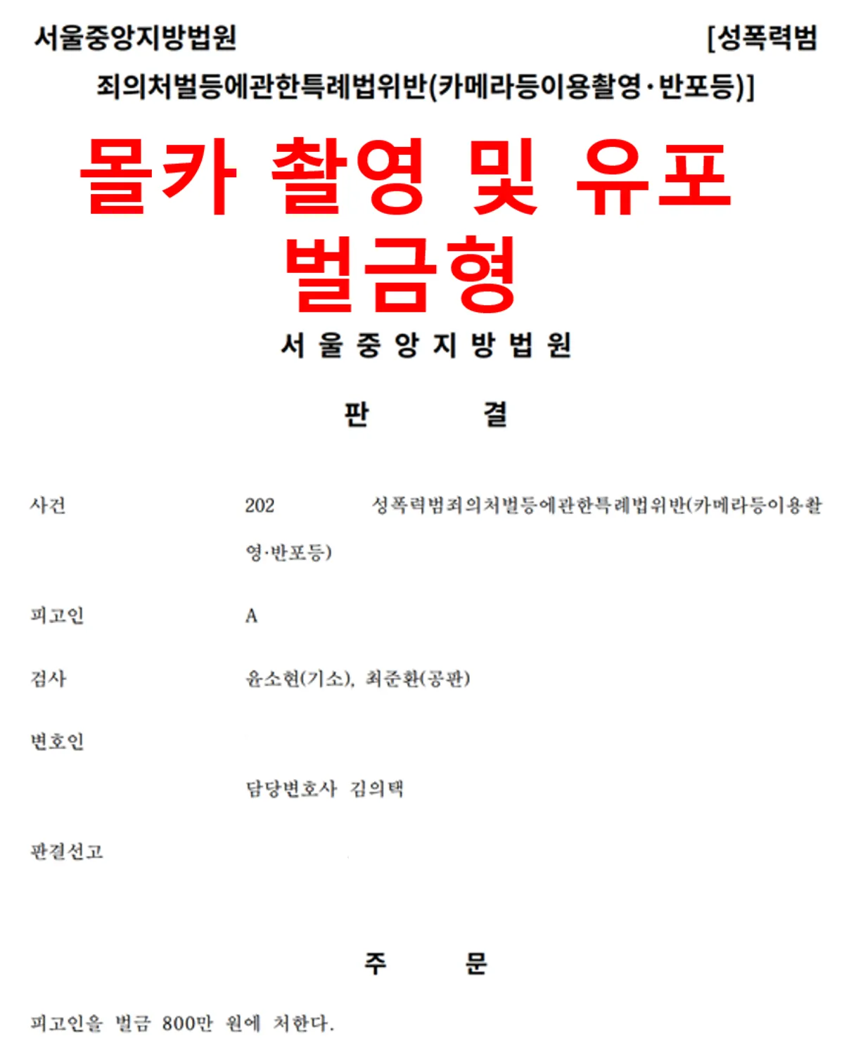 [카메라등이용촬영죄][벌금]