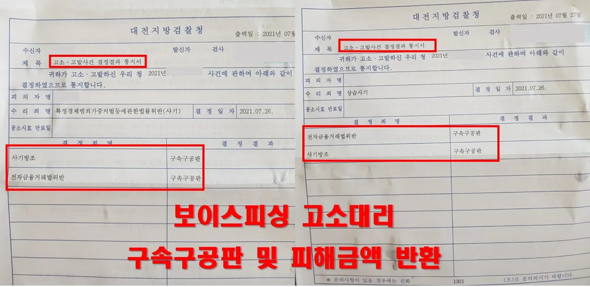 [보이스피싱][고소대리] 보이스피싱 사건에서 피해자를 대리하여 고소를 하고 배상명령을 신청을 하여 손해액을 배상받은 사건