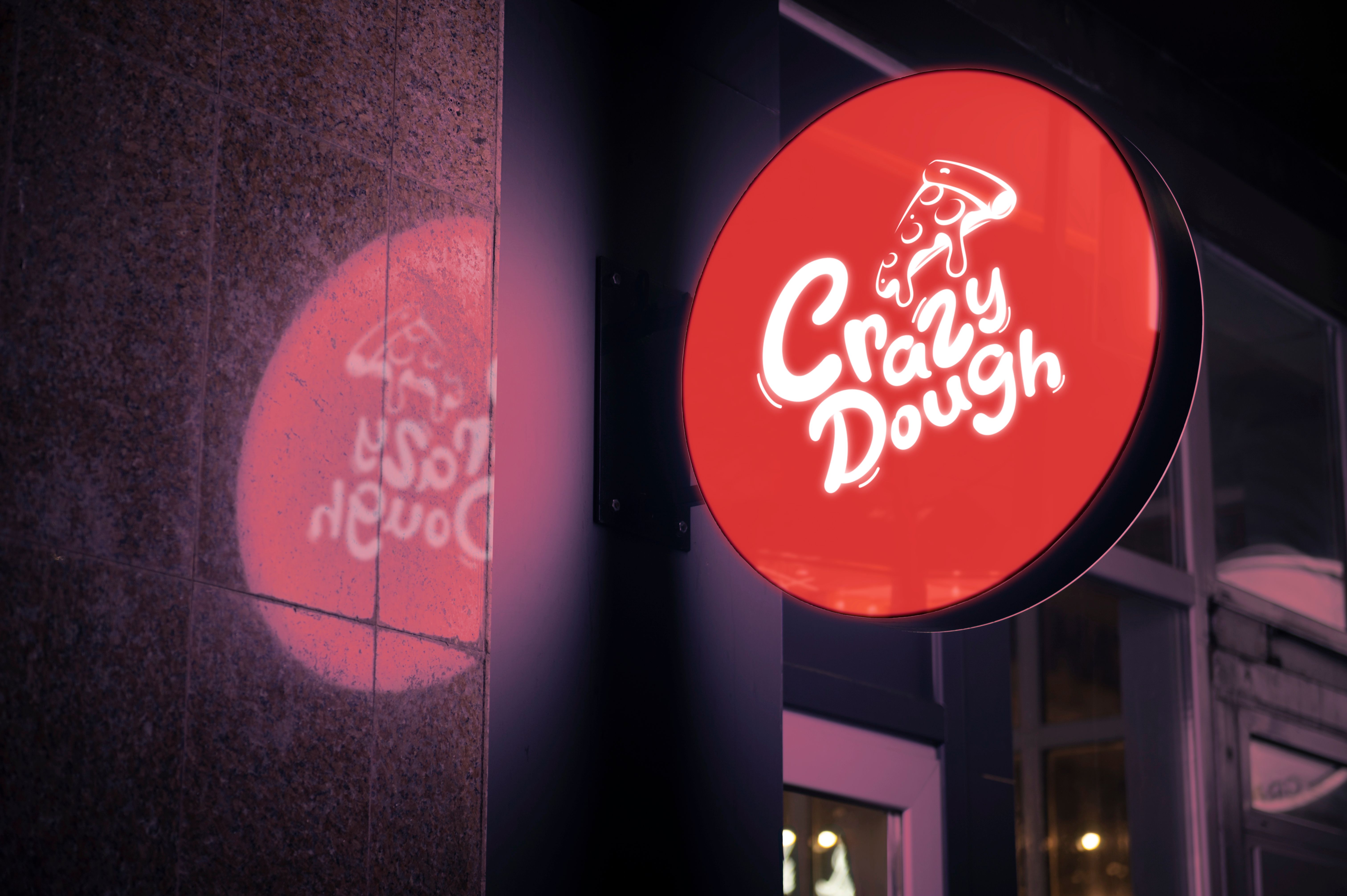 Crazy Dough logo on Circular Hang Sign