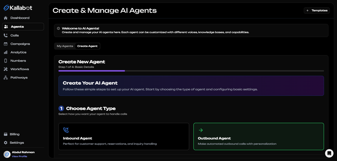 Kallabot AI Agents Page