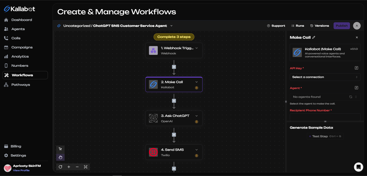 Kallabot Workflow Builder