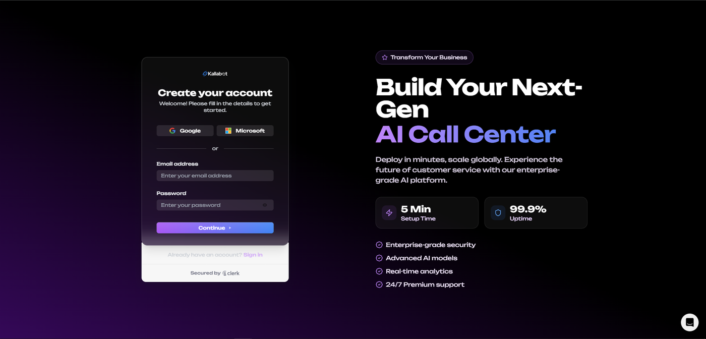Kallabot AI Signup Page
