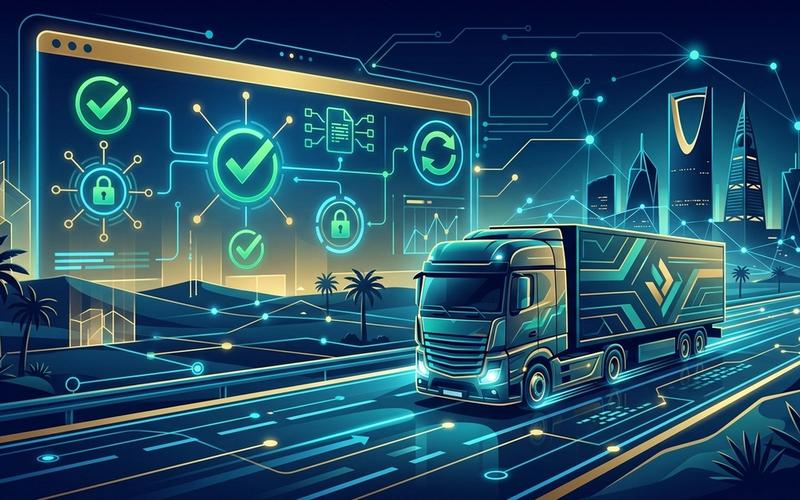 A digital dashboard illustrating automated WASL and TGA compliance integration for Saudi transport fleets.