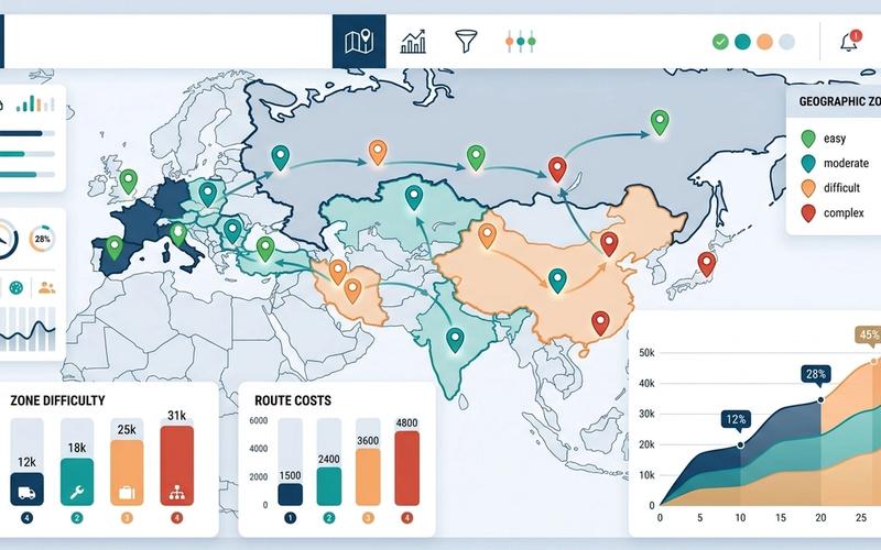 A conceptual illustration of a digital map with dynamic delivery zones and driver payout indicators.