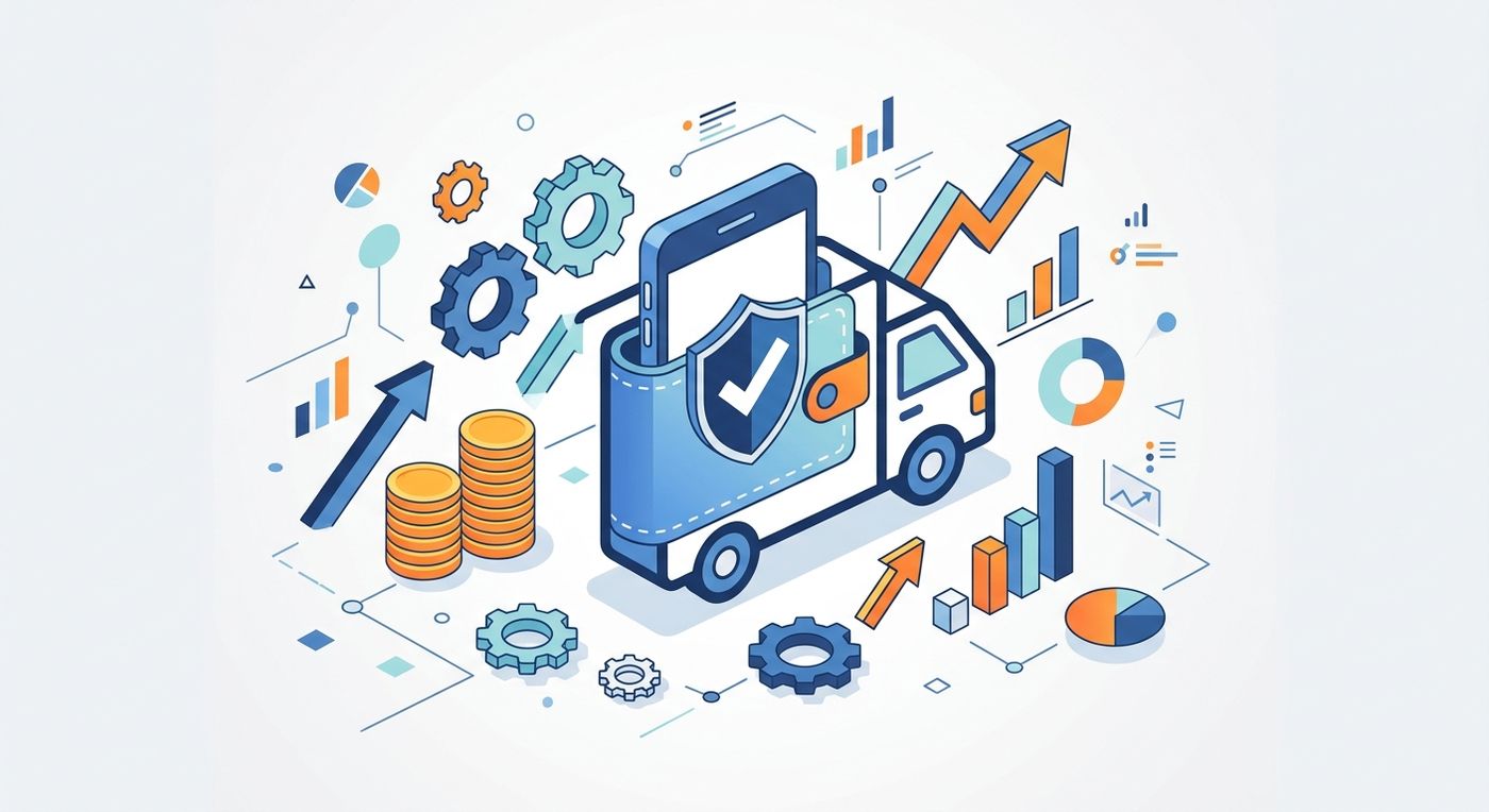 An editorial illustration representing financial reconciliation of COD and delivery notification expenses in a shipping system.