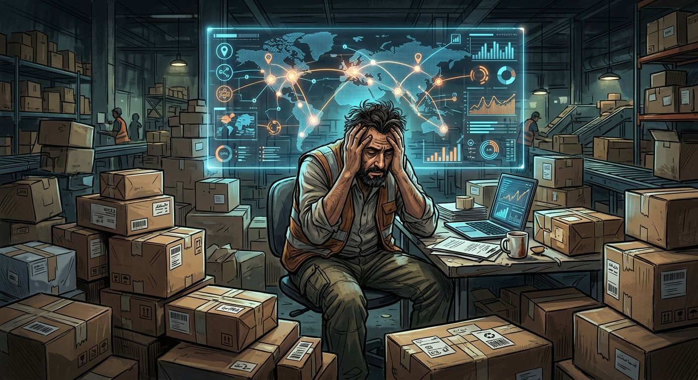 مدير عمليات لوجستية يتابع خريطة رقمية ذكية لإدارة أسطول الشحن
