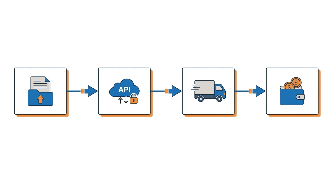 Technical flowchart showing ZATCA Phase 2 compliance and API validation workflow for Saudi logistics companies.