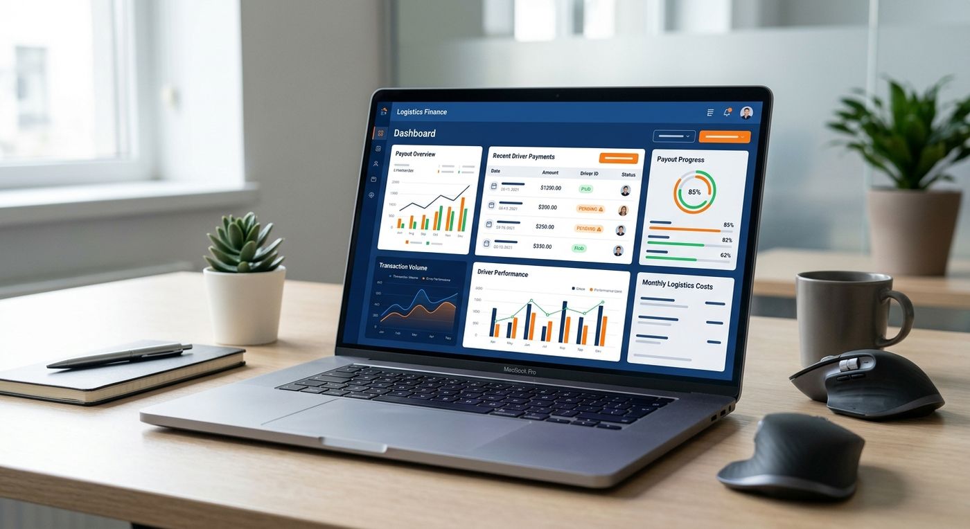 A professional SaaS dashboard interface showcasing driver payout and logistics finance management.