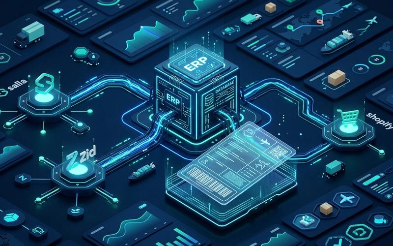 توضيح احترافي لعملية ربط نظام إدارة الشحن اللوجستي مع منصات التجارة الإلكترونية سلة وزد وشوبيفاي لأتمتة العمليات