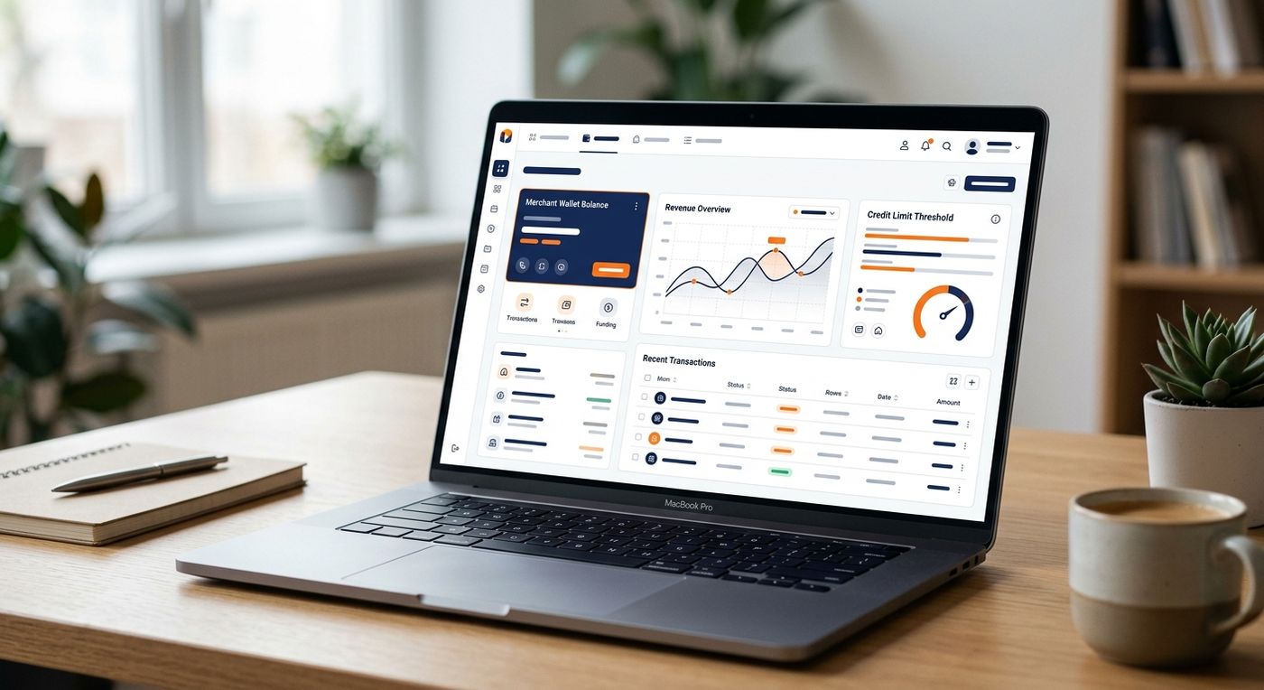 Shiprex SaaS dashboard mockup showcasing merchant wallet balances and credit limit controls.