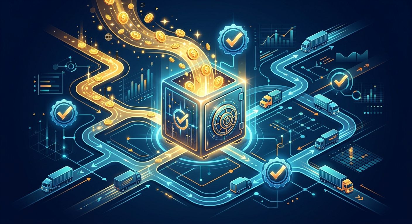 لوحة تحكم رقمية توضح دورة تسوية الكاش الآمنة ومنع تسريب الأموال لشركات الشحن