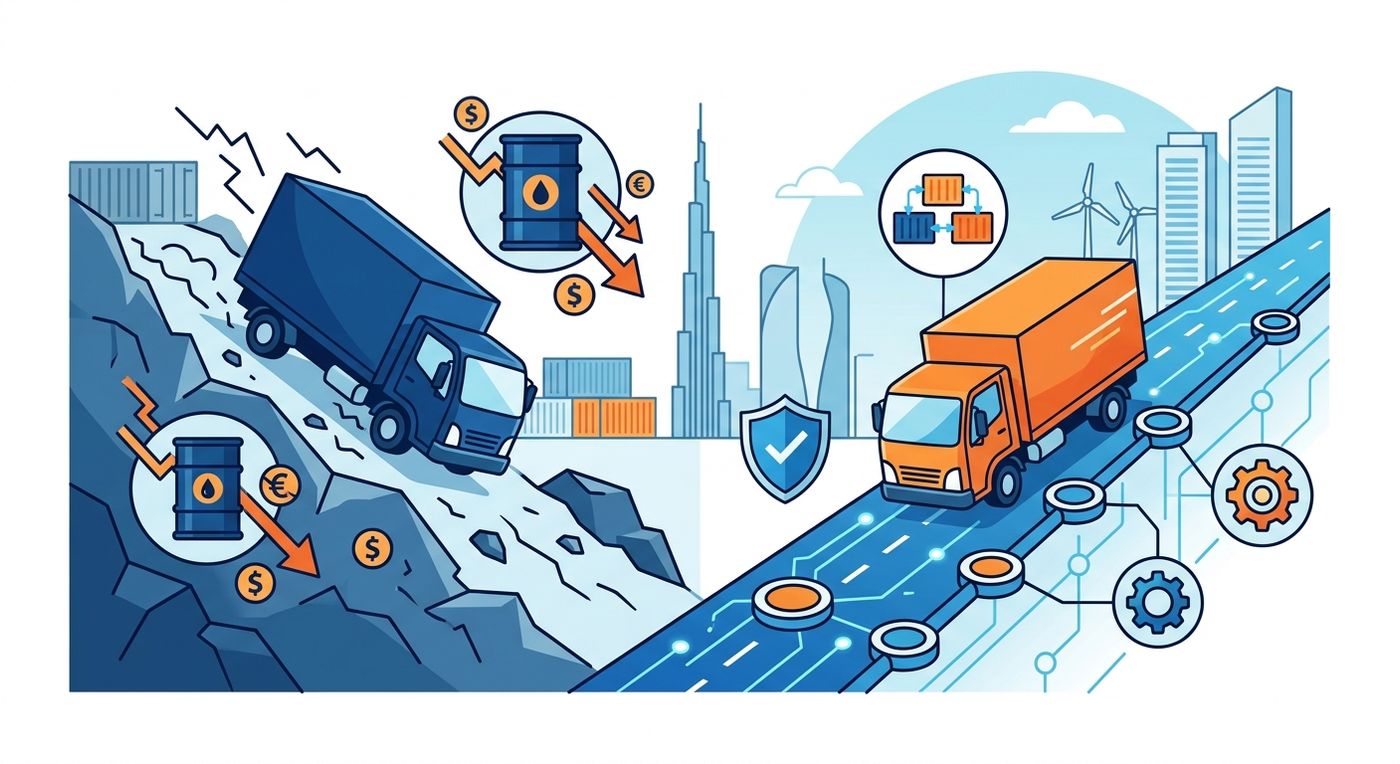 Conceptual illustration contrasting the trap of short-term delivery price-cutting with long-term structural fleet optimization.