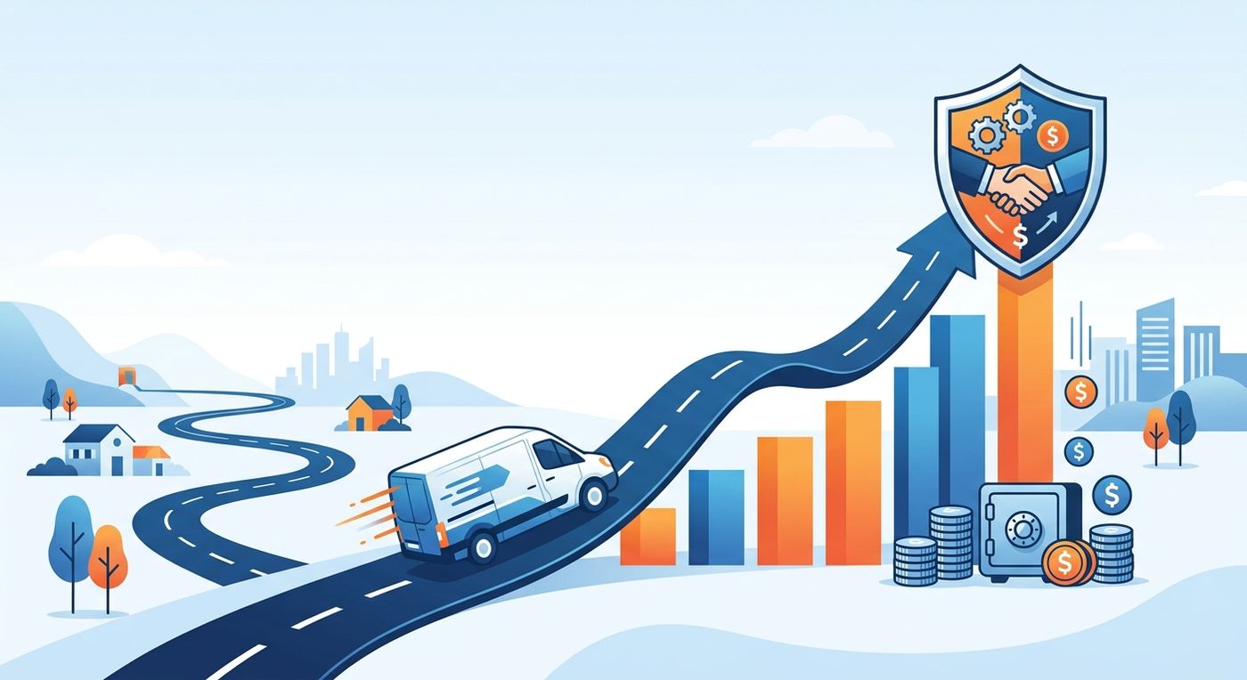 An editorial illustration representing how delivery route planning software and automated COD reconciliation protect profit margins for logistics companies.