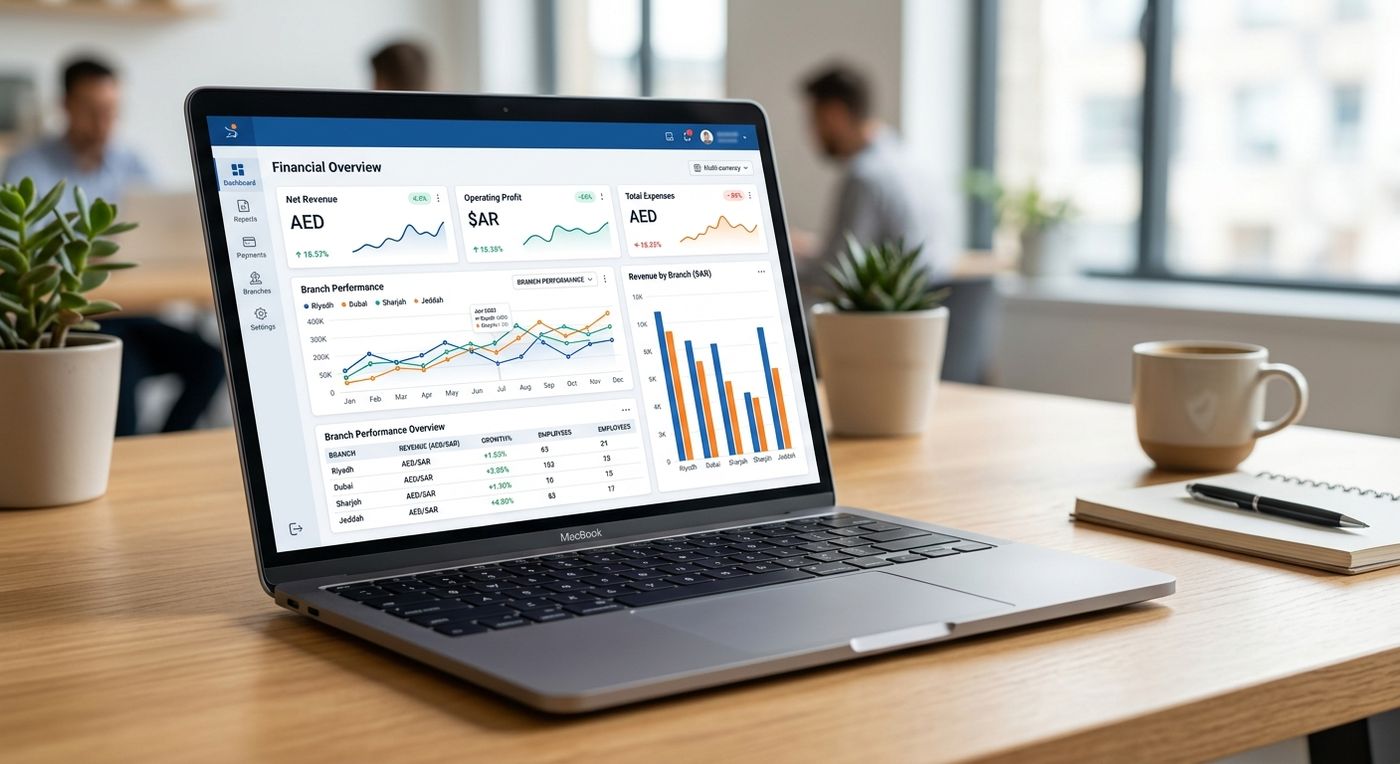 A product showcase of the Shiprex ERP financial dashboard displaying multi-currency COD reconciliation and branch performance analytics.
