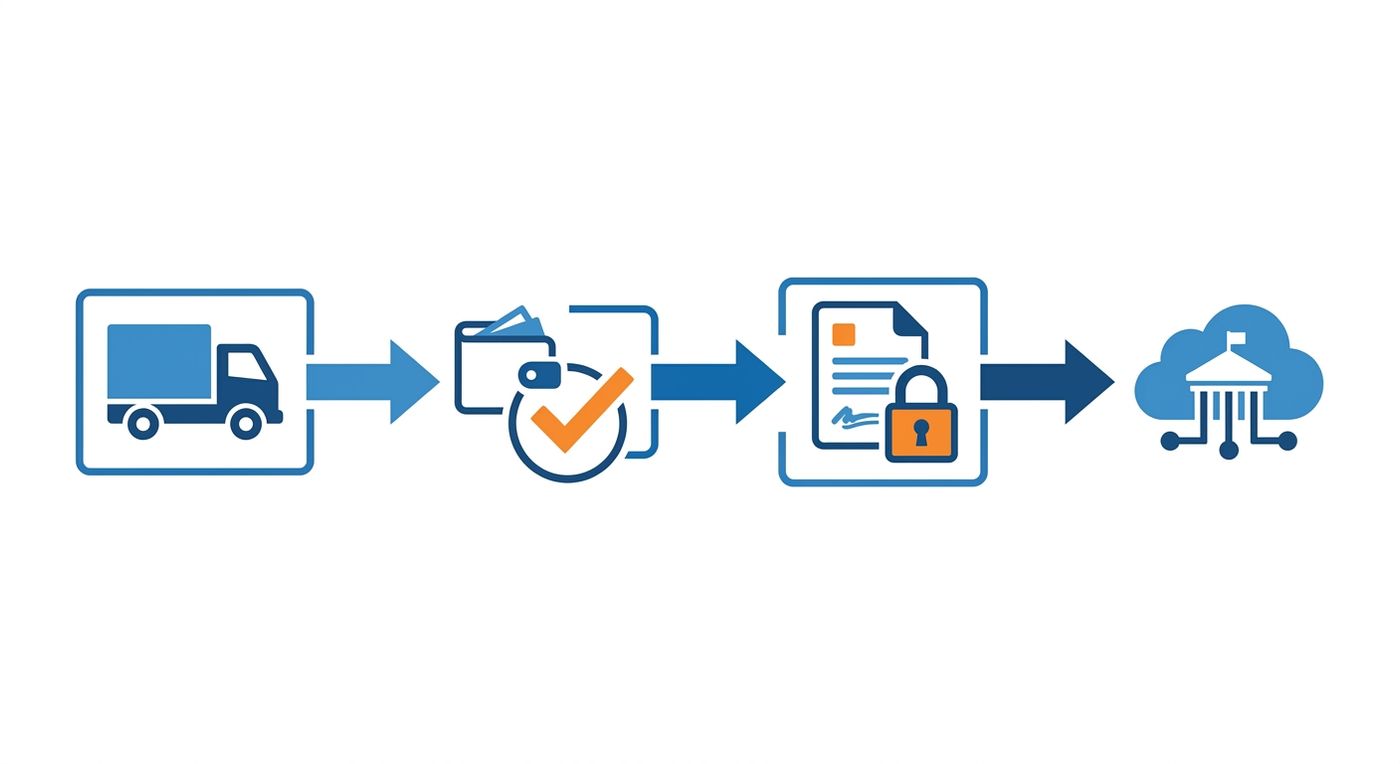 Technical diagram illustrating the automated logistics workflow from delivery and COD reconciliation to ZATCA e-invoicing integration.