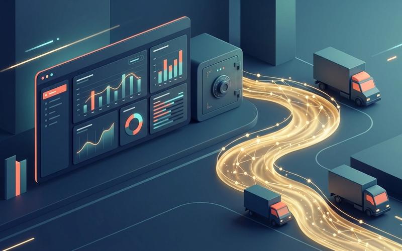 Editorial 3D illustration depicting real-time financial reconciliation and liquidity flow in last-mile logistics.
