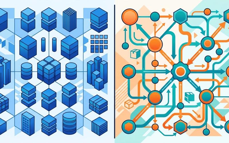 Editorial illustration comparing a rigid generic ERP database with a dynamic dedicated logistics network.