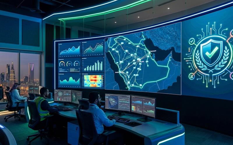 Saudi logistics operations dashboard displaying ZATCA Phase 2 compliance metrics and last-mile delivery status.