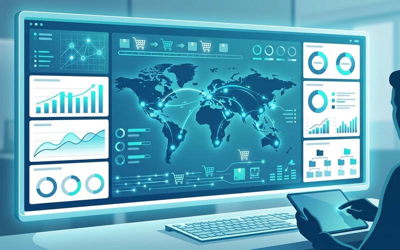 لوحة تحكم رقمية حديثة توضح نظام إدارة شركات الشحن السحابي