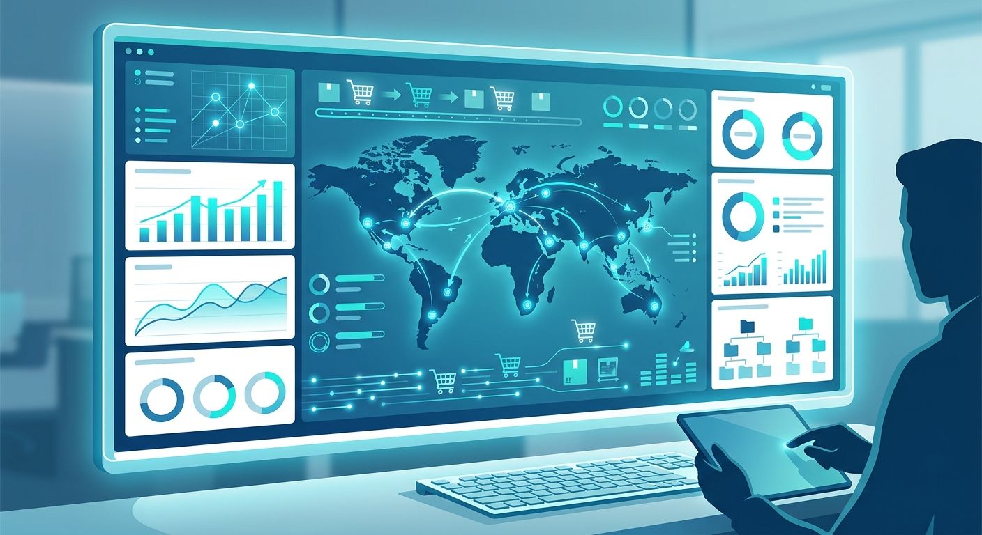 Modern digital logistics dashboard illustrating a cloud-based shipping ERP system