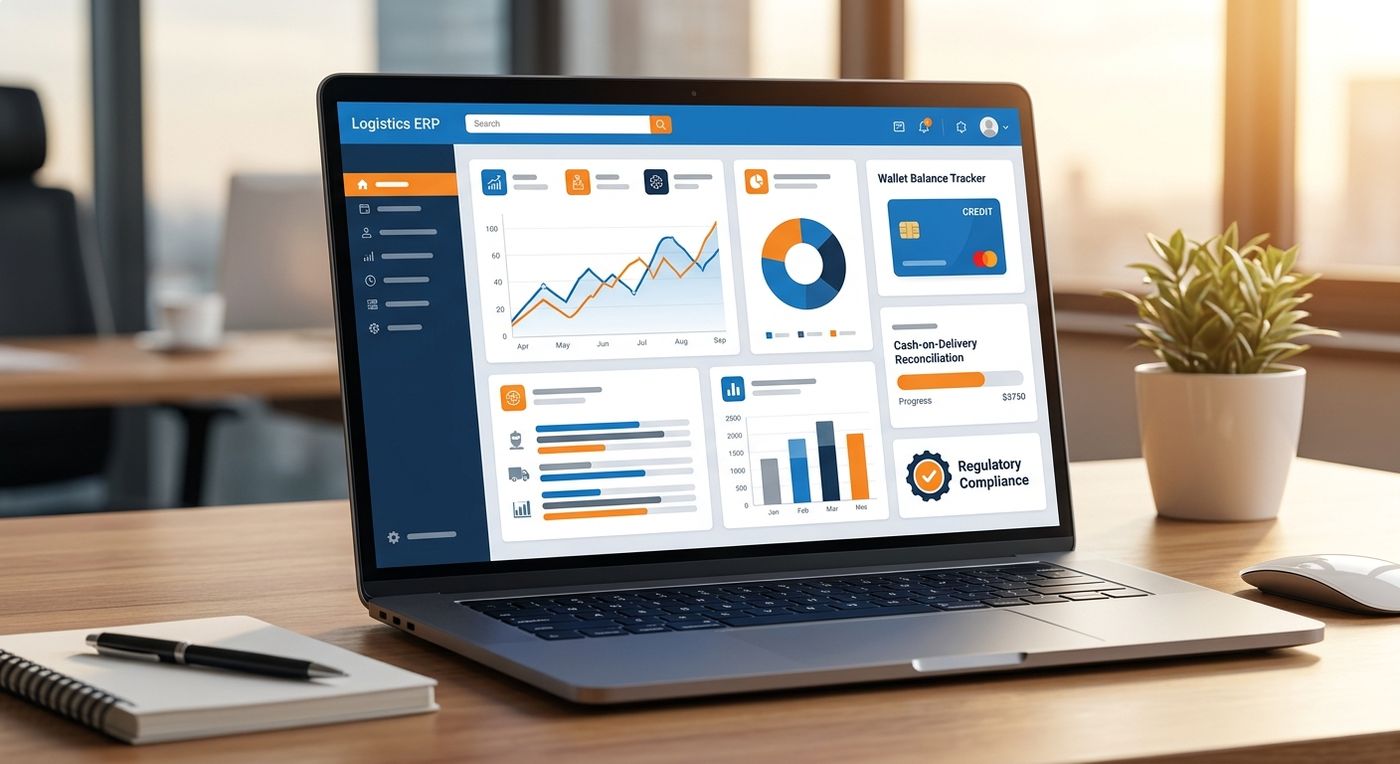 لوحة تحكم نظام Shiprex لإدارة الخدمات اللوجستية التي تعرض التسوية التلقائية للدفع عند الاستلام وإدارة محافظ السائقين.