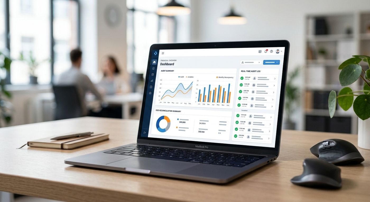 Sleek product showcase of the Shiprex COD reconciliation and financial audit dashboard displayed on a laptop screen.