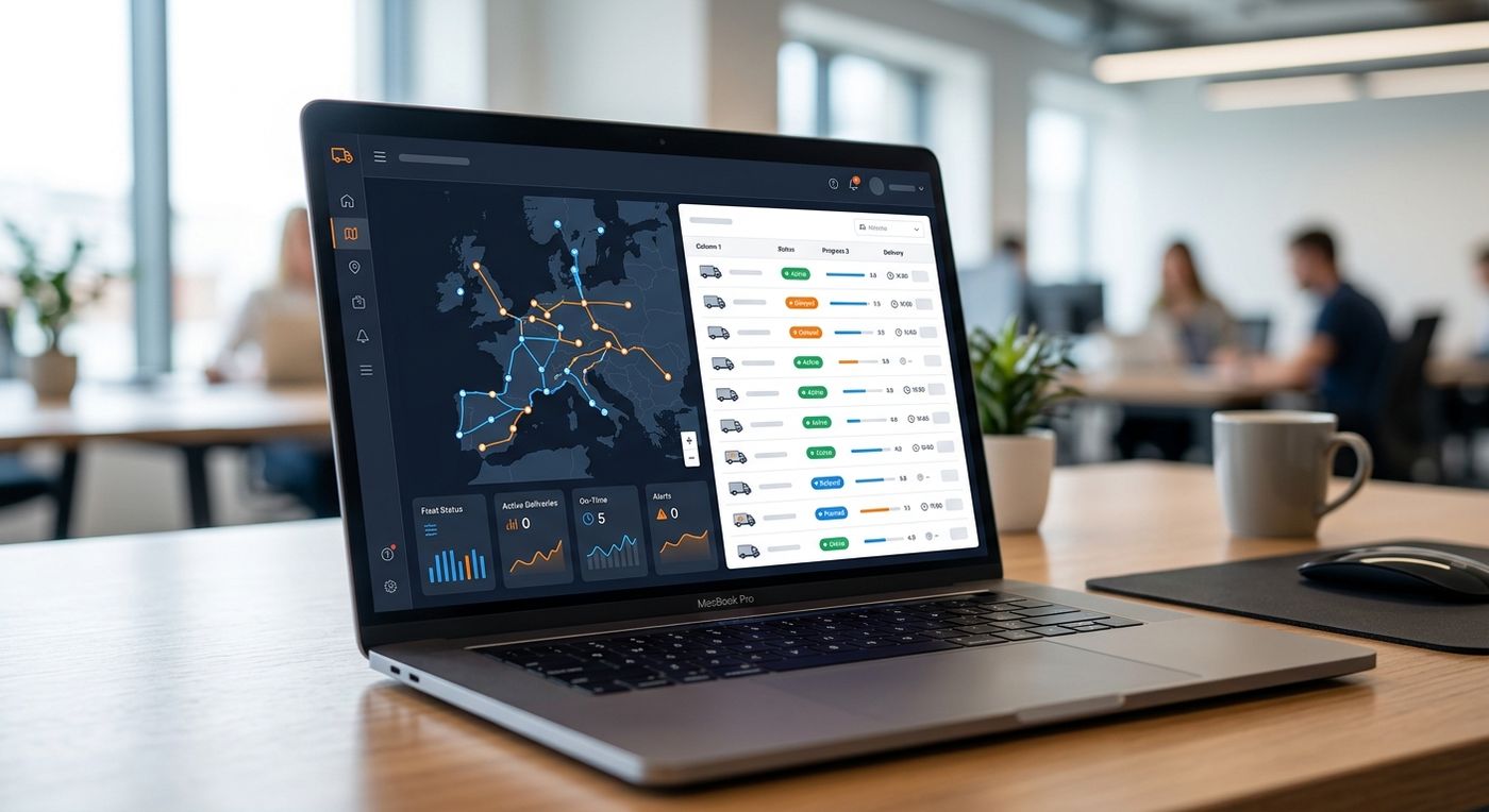 Shiprex SaaS dashboard on a laptop displaying automated bulk dispatch and fleet routing interface.