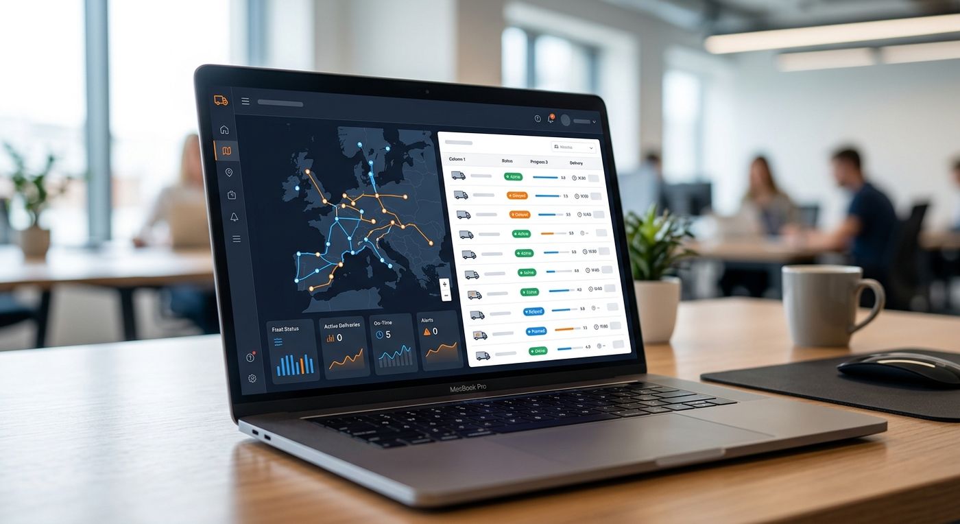 Shiprex SaaS dashboard on a laptop displaying automated bulk dispatch and fleet routing interface.
