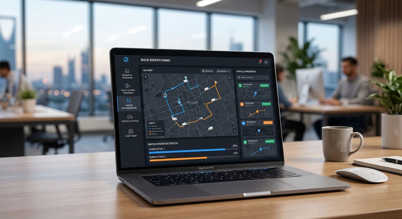 Shiprex bulk dispatch and route optimization dashboard displayed on a modern laptop.