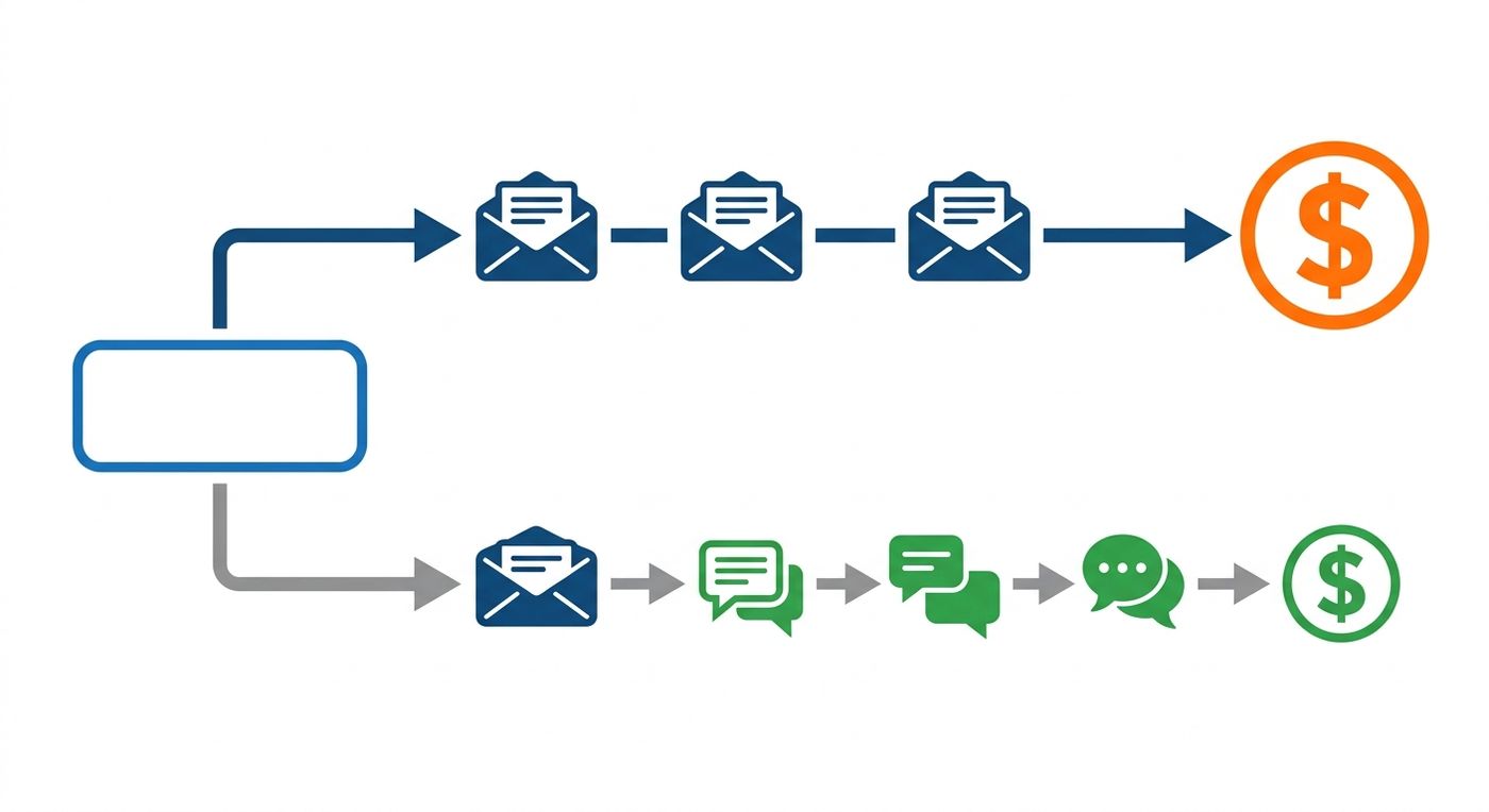 A technical flowchart diagram showing how consolidating delivery notifications and switching channels from SMS to internet-based alerts reduces operational costs.