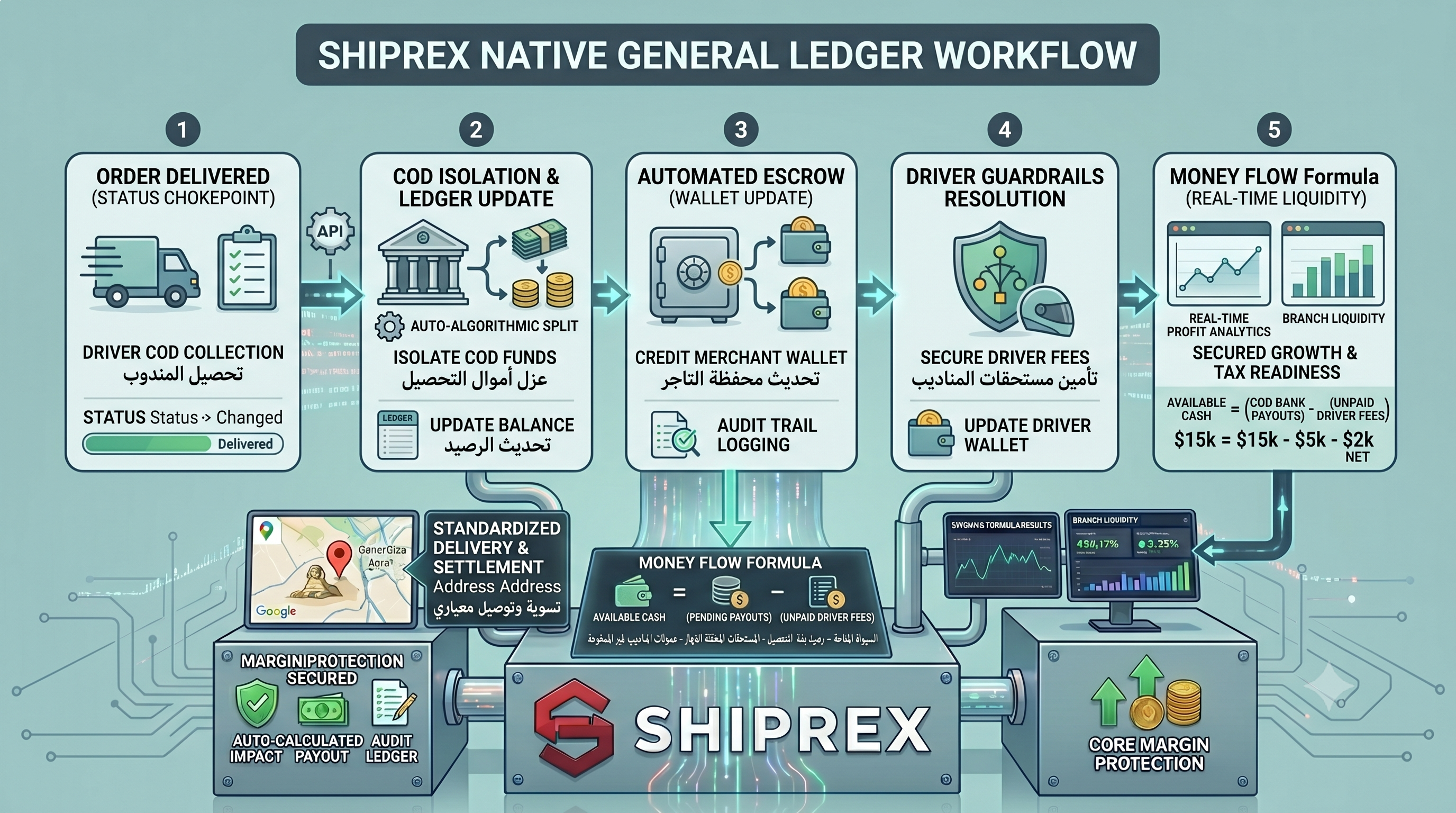 A professional business flow chart displaying financial reporting dashboards, general ledger entries, and core business drivers for enterprise analytical insights.