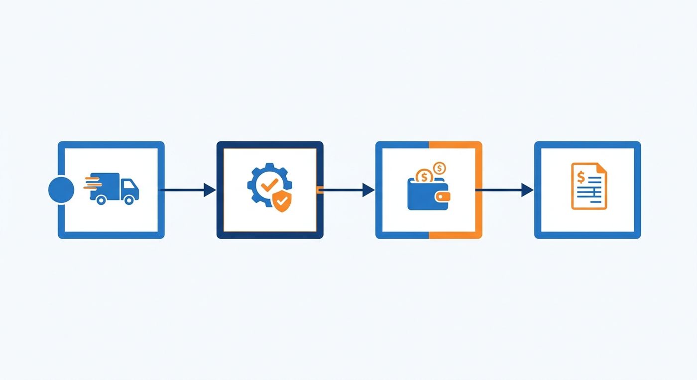 Technical flowchart diagram illustrating the automated Cash on Delivery (COD) reconciliation process from driver collection to merchant wallet update.