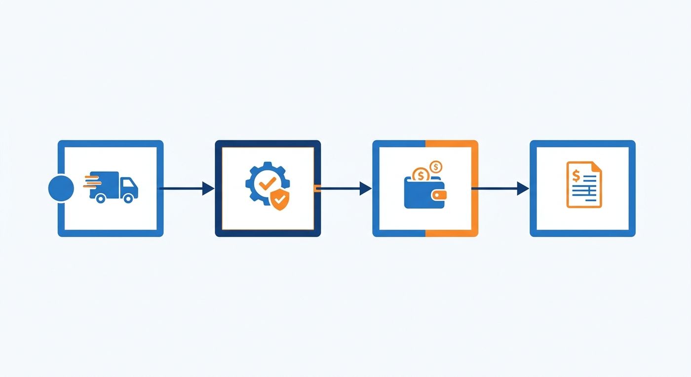 Technical flowchart diagram illustrating the automated Cash on Delivery (COD) reconciliation process from driver collection to merchant wallet update.