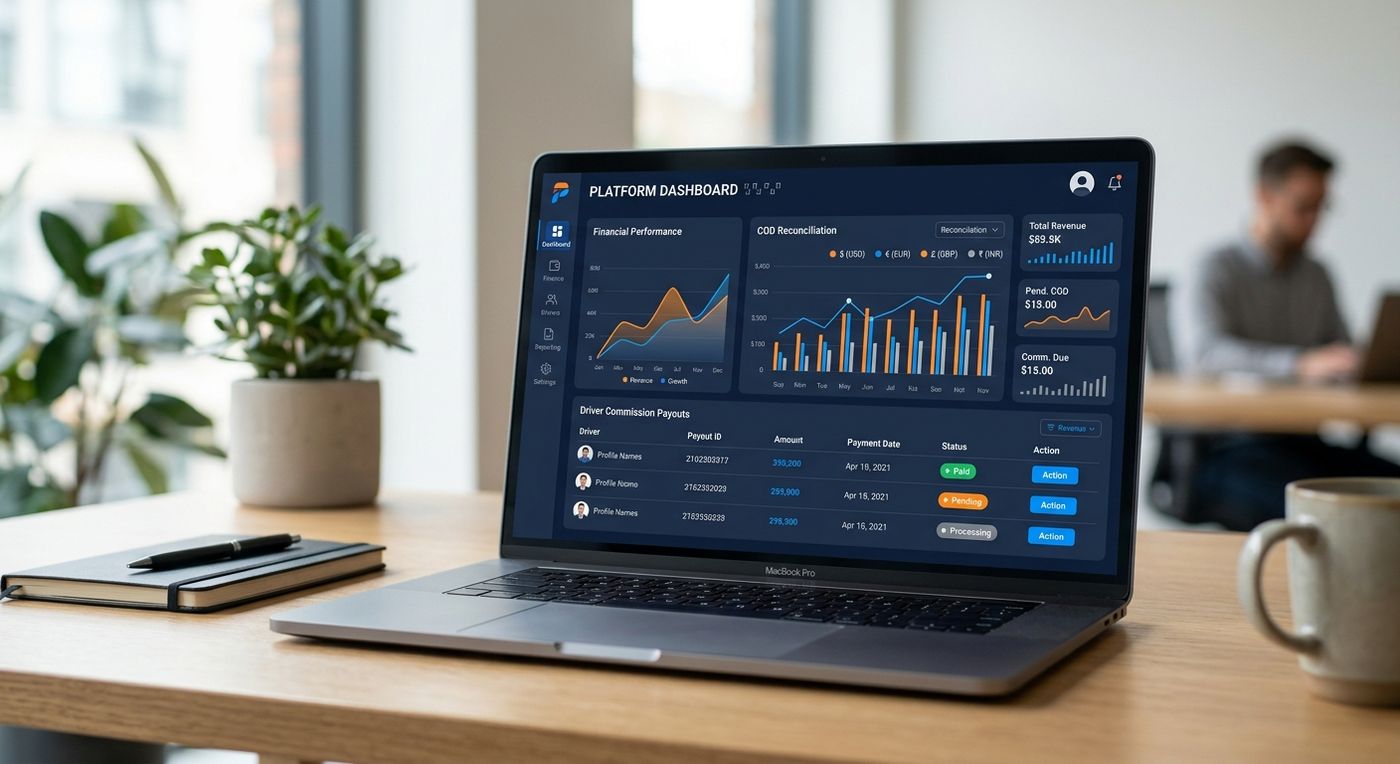 A product showcase of Shiprex, a shipping ERP software UAE and logistics accounting system Dubai, displaying the COD reconciliation dashboard.
