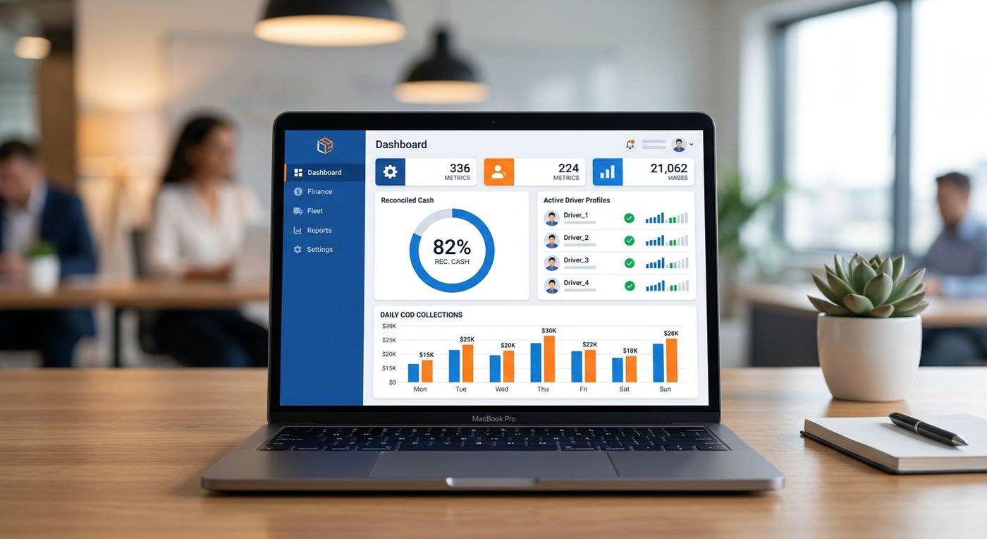 واجهة مستخدم لبرنامج تدقيق النقدية للمندوبين من شيب ريكس توضح لوحة التحكم ومتابعة تحصيل الكاش الفوري.
