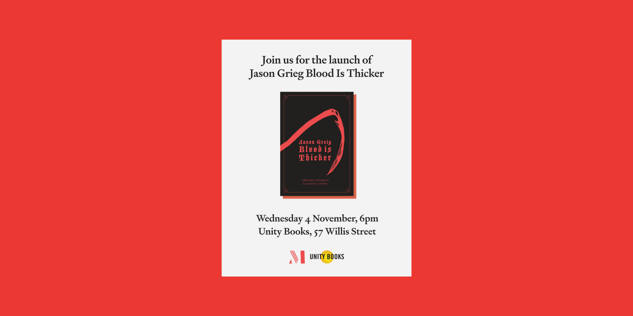BOOK LAUNCH: Jason Grieg Blood is Thicker by Chelsea Nichols & Aaron Lister