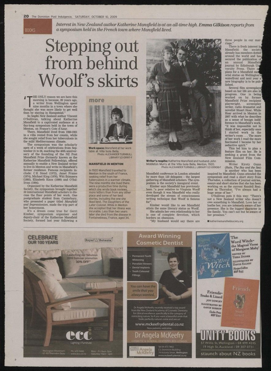 “Stepping out from behind Woolf’s skirts”, Dominion Post, 10th October 2009